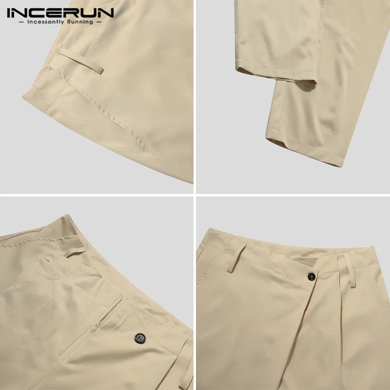 

Men Casual Solid Color Pants INCERUN Male Leisure Loose Baggy Trousers 2021 Spring Man Irregular Zipper Bottoms Masculina S-5XL