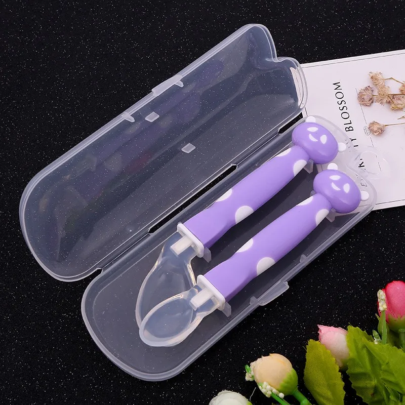 

2Pcs Baby Soft Silicone Feeding Spoon Baby Spoon Safety Tableware Infant Learning Spoons with 1Pcs Carry Box o