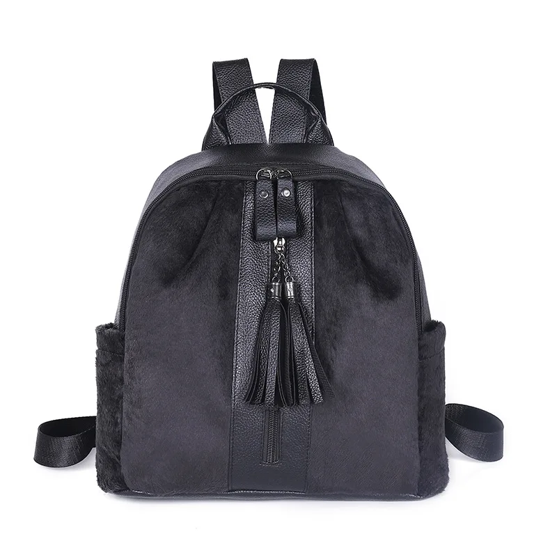 

Backpack Female 2021 Autumn and Winter New Solid Color Plush Personality Tassel Large Capacity Bag Fashion Casual Backpack
