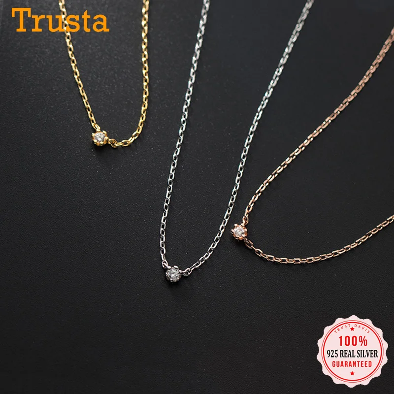

TrustDavis Real 925 Sterling Silver Fashion Moon Star Dazzling CZ Choker Necklace For Women Wedding Birthday Fine Jewelry DB108