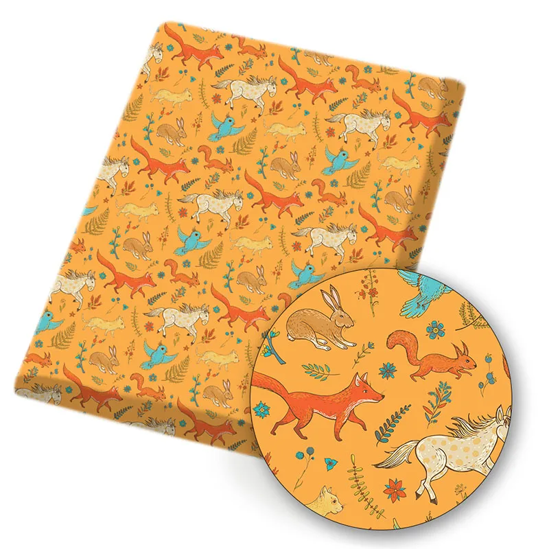 

Polyester Cotton Fabric Cartoon Fox Printed Cloth Sheet DIY Dress Supplies Home Textile Patch Handmade Bag Material 45*150cm 1pc