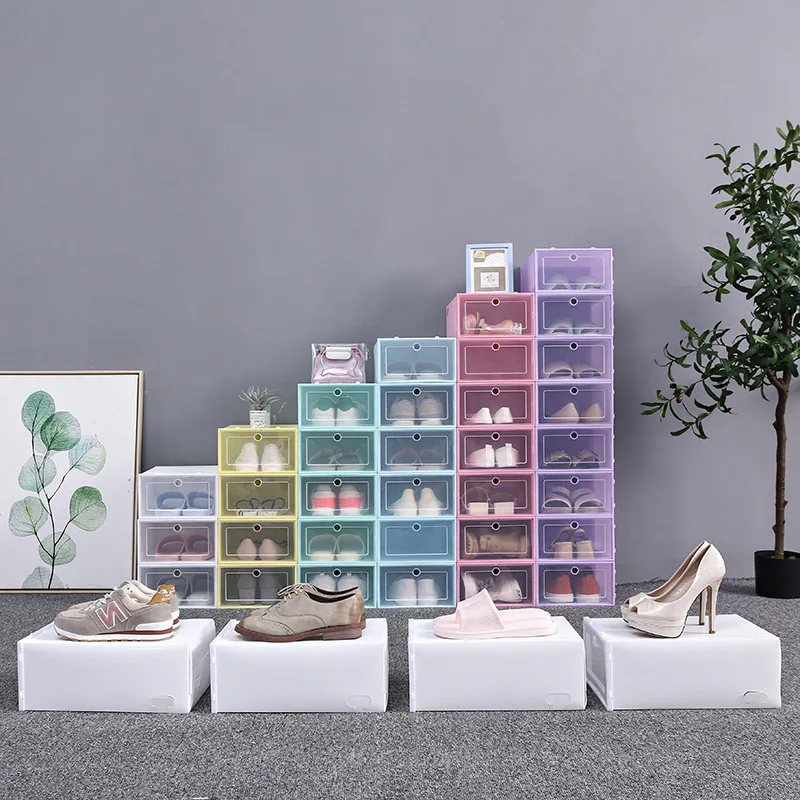 

6PCS Transparent Plastic Clamshell Shoe Box Thickened Dustproof And Waterproof Foldable Household Combination Shoe Cabinet