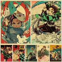 demon slayer kimetsu no yaiba tanjirou nezuko anime poster kraft paper vintage posters home room art wall stickers