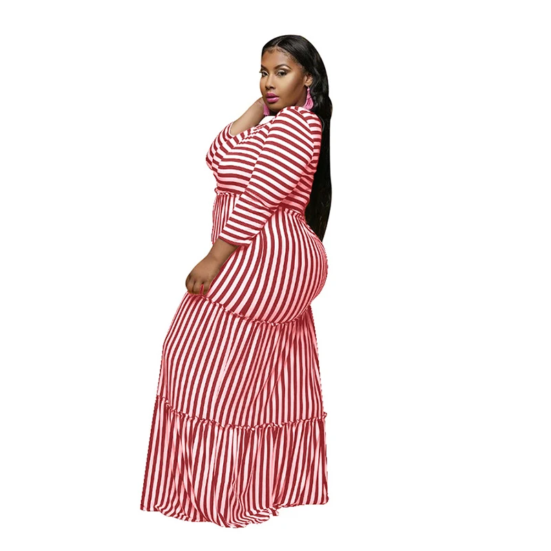 

2020 New Ladies Clothes African Dress Women Slim Striped Long Sleeve Lace Plus Size Ankara Bazin Dubai Dashiki Party Robe DT2776