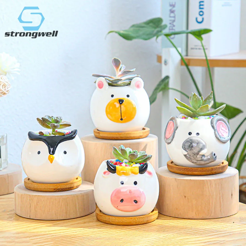 

Strongwell Cartoon Cute Animal Succulent Ceramic Flower Pot Home Gardening Decoration Green Plants Potted Container Creative