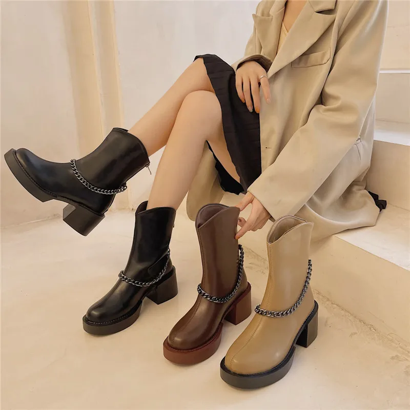 

Женские сапоги до середины икры-Женские Роскошные Дизайнерские Сапоги с круглым носком до середины икры на высоком каблуке 2021 Модные женск...