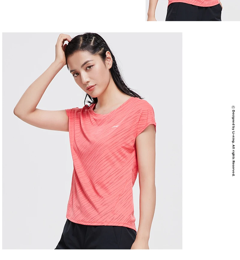 Li-Ning, женские футболки для бега, дышащие, короткий рукав, 91% полиэстер, 9% спандекс, подкладка, Спортивная футболка ATSP194 WTS1511
