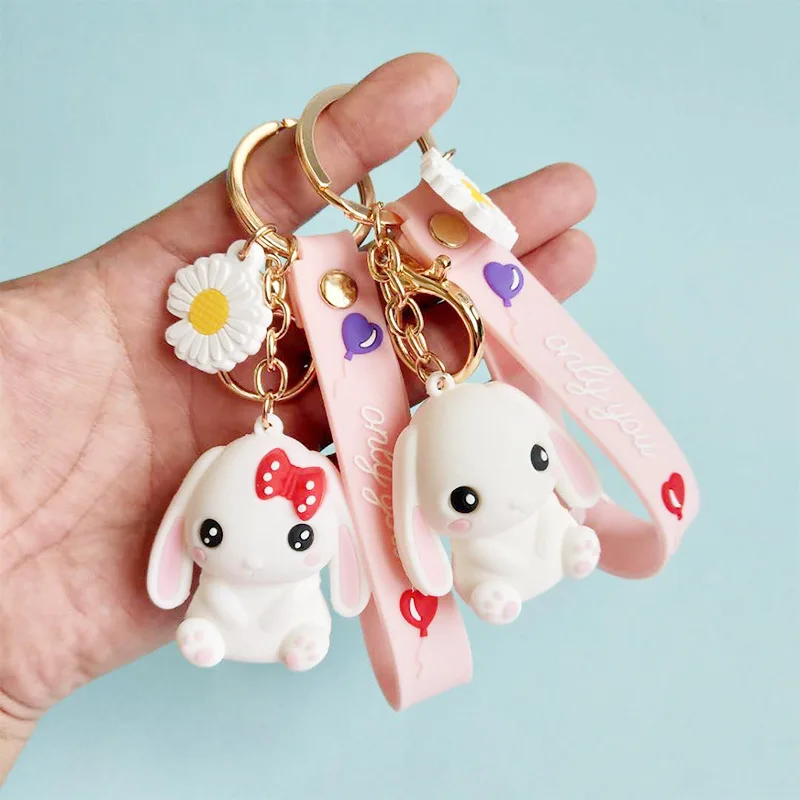 

Lovely Long Ear Rabbit New Keychain Backpack Cute Animal Doll Pendant Bag Car Charm Keys Accessories Keyring For Women Gift