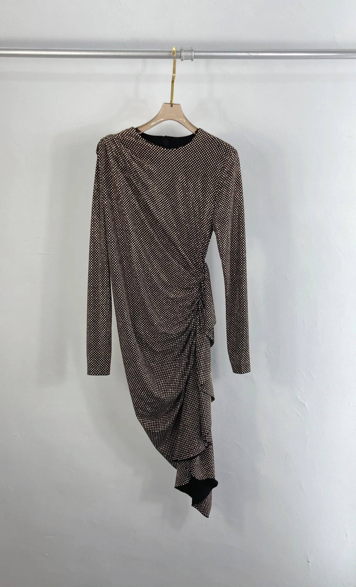 

Женское платье с длинным рукавом, круглым вырезом, плиссированное, пышное, стразы, 2021, 0115