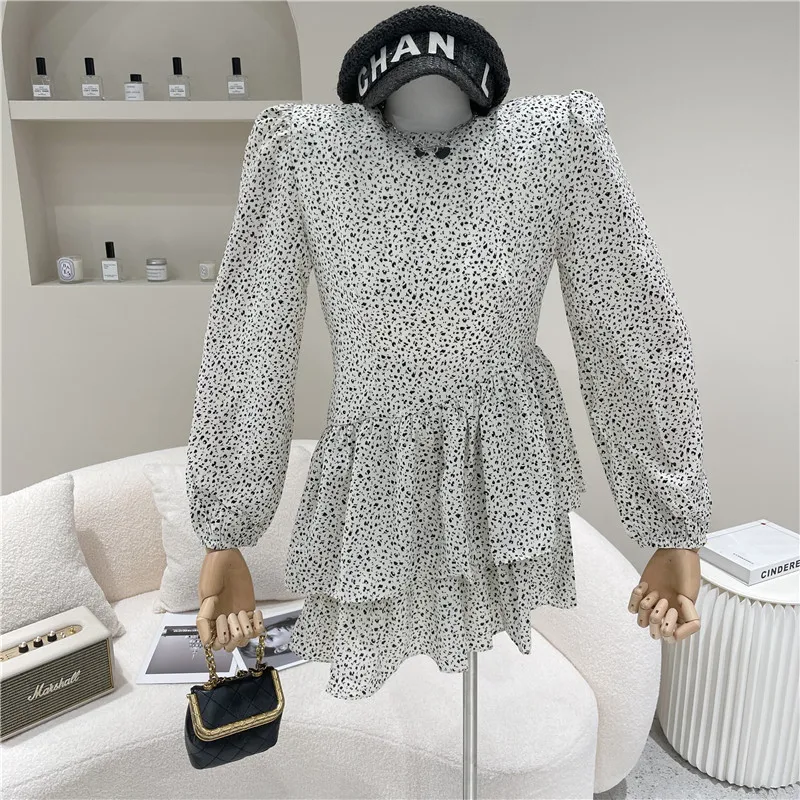 

Women's Spring Summer 2021 Fashion Retro long sleeve Floral design irregular hem dress