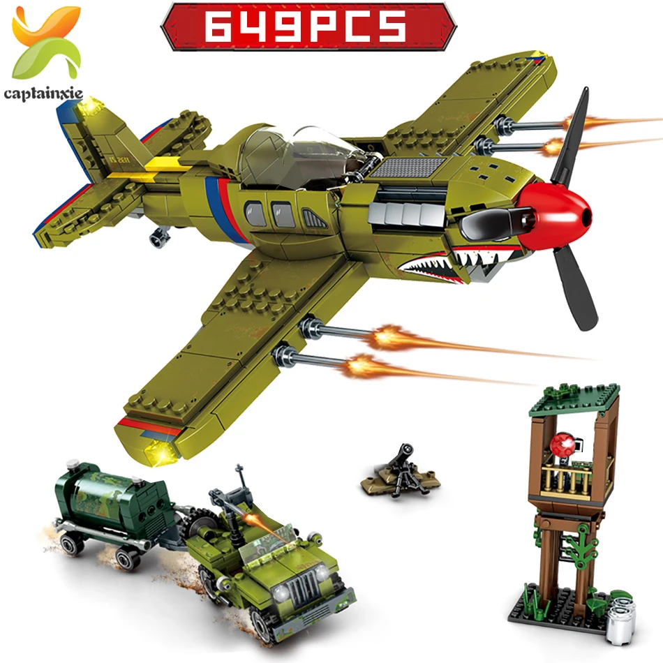 649pcs WW2 US Army P-40 Fighter Pearl Harbor Building Blocks Helicopter Educational Bricks Toys For Children Boy | Игрушки и хобби