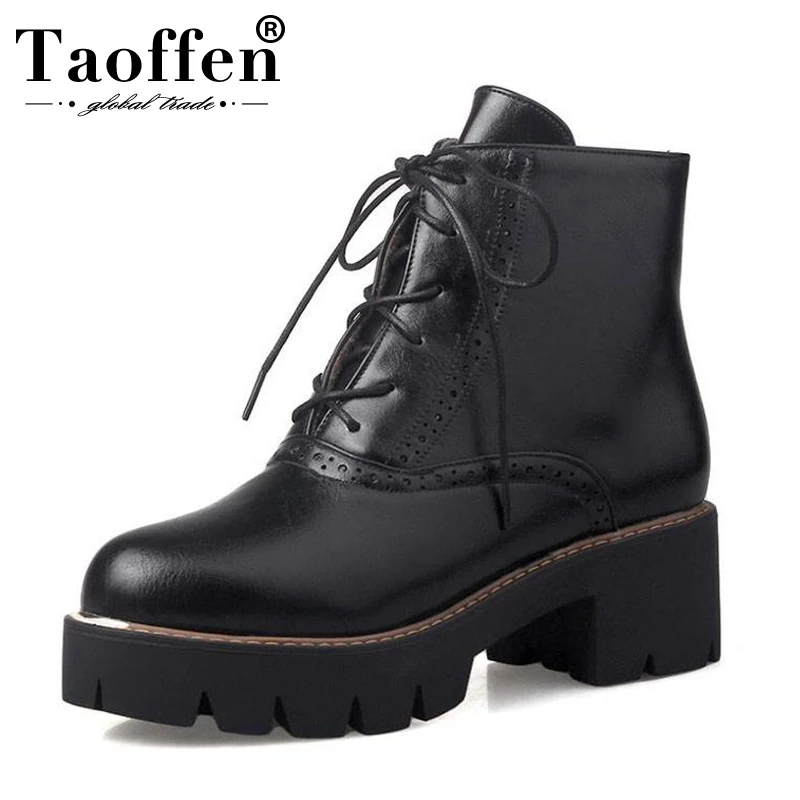 Женские Теплые ботильоны на меху TAOFFEN повседневные мотоциклетные полусапожки