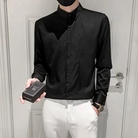 embroidery mens shirt korean fashion slim long sleeve casual shirt social party tuxedo dress shirts streetwear male clothing
