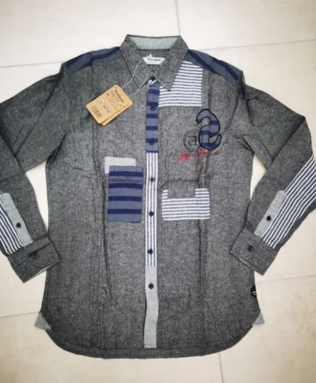 Spain Deg spring autumn new wash Vintage men's Denim Plaid Long Sleeve Shirt | Мужская одежда