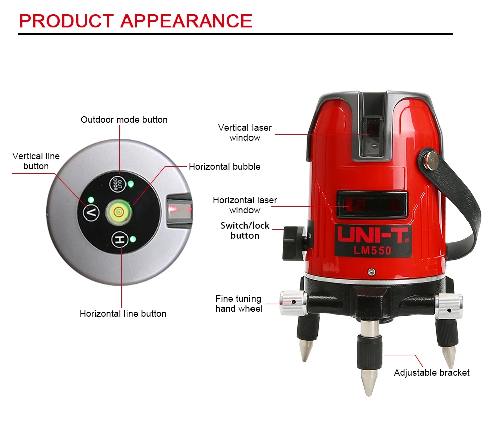UNI-T LM520 LM530 LM550 лазерного нивелира 2/3/5 линии крест маркировки инструмент 360 градусов самовыравнивающийся Nivel лазер