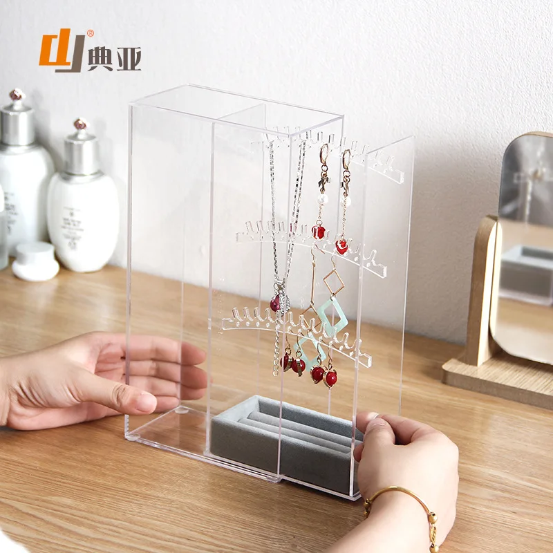 

Black acrylic Japan and South Korea silver ear clip earrings display hanging jewelry suspension dust storage box wholesale