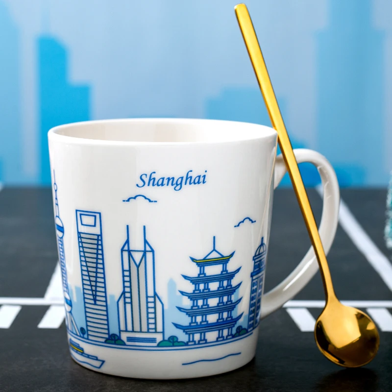Современная керамическая кофейная кружка с ложкой белые большие расстояния
