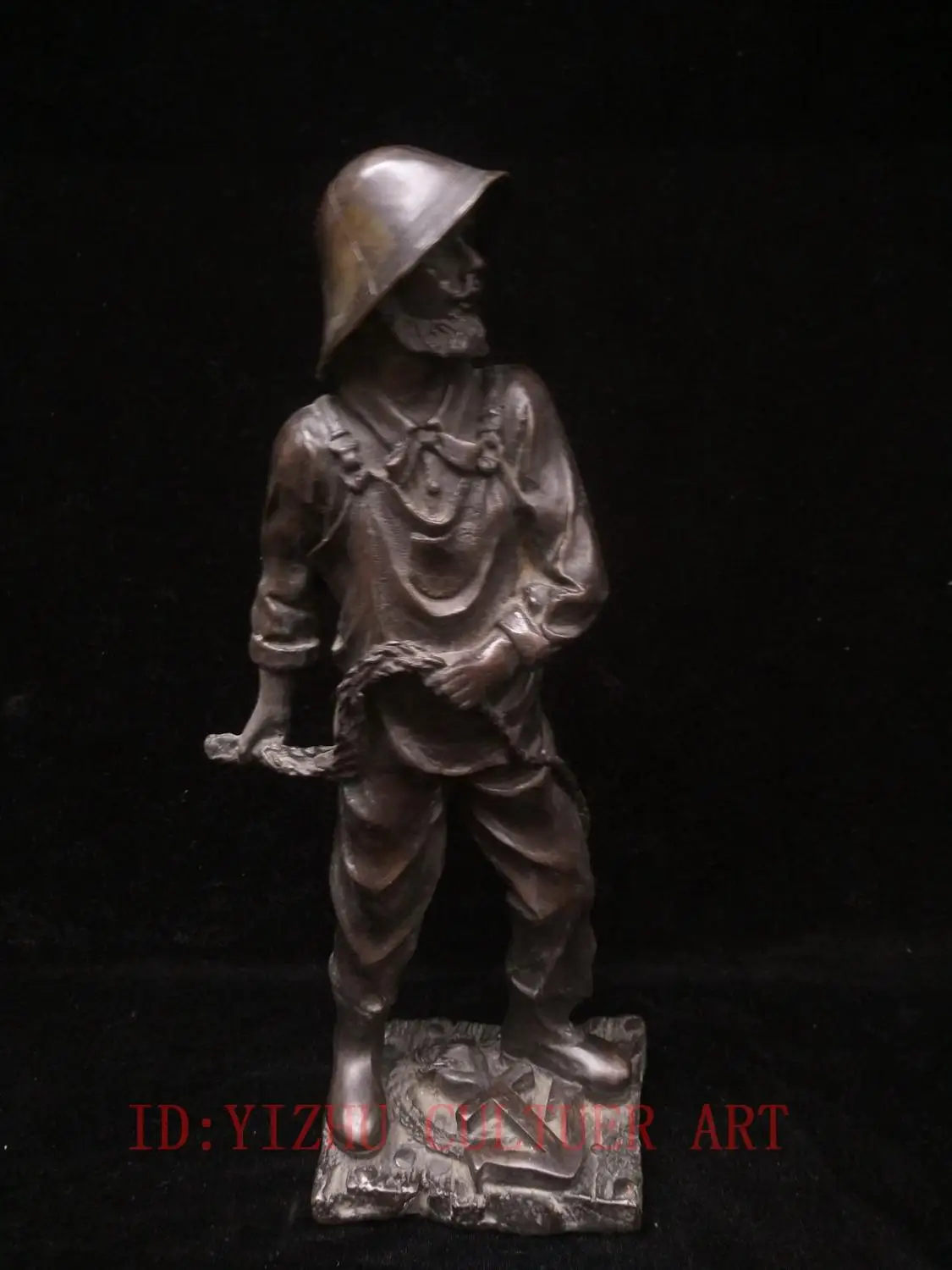 

YIZHU CULTUER ART Sparse Collection Old Bronze Carved Seaman Figure Statue Decoration H14.5 inch