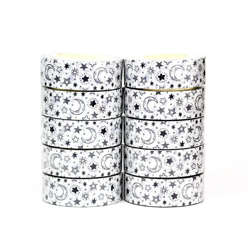 

NEW 10pcs/Lot Decorative Cute Black and White Moon and Stars Washi Tapes Scrapbooking Adhesive Masking Tape Stationery