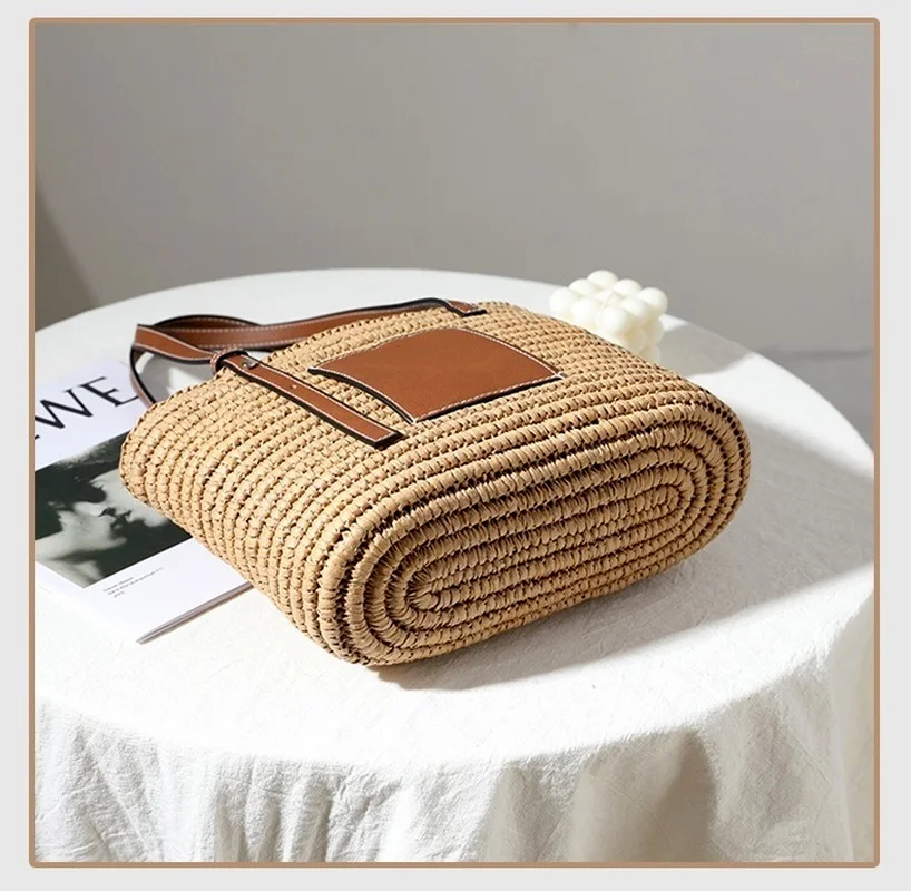 

2021 New Straw HandBag Fashion Shoulder Hand-Woven Bag Female Rattan Bag Joker Square Vegetable Basket Bag