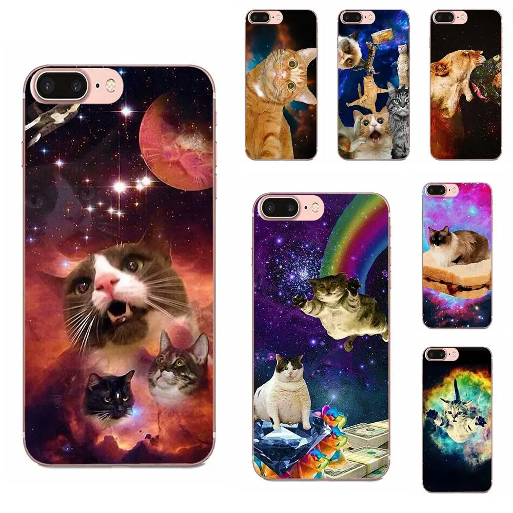 Кот в космосе чехол для телефона из мягкого силикона ТПУ с рисунком прозрачные