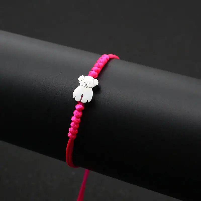 Dark pink Брендовый милый Мишка изящная нержавеющая сталь браслеты с медведями для женщин девочек счастливый браслет дружбы чисто ручной плетеные украшения Pulseras - Окраска металла: Dark pink