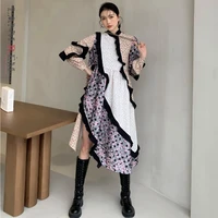 lanmrem 2022 new spring dress women long sleeve patchwork printed flower dresses ladies party clothes 2a3301