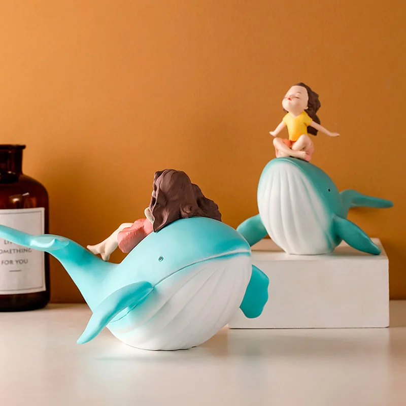 

Nordic Ins Resin Abstract Dolphin Girl Sculpture Ornaments Miniature Angel Statues Home Decoration Accessories Girlfriend Gifts