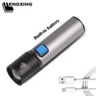 Светодиодный фонарик XM-L T6 со встроенным USB аккумулятором, водонепроницаемый алюминиевый фонарь с фокусировкой, подходит для кемпинга, велосипеда