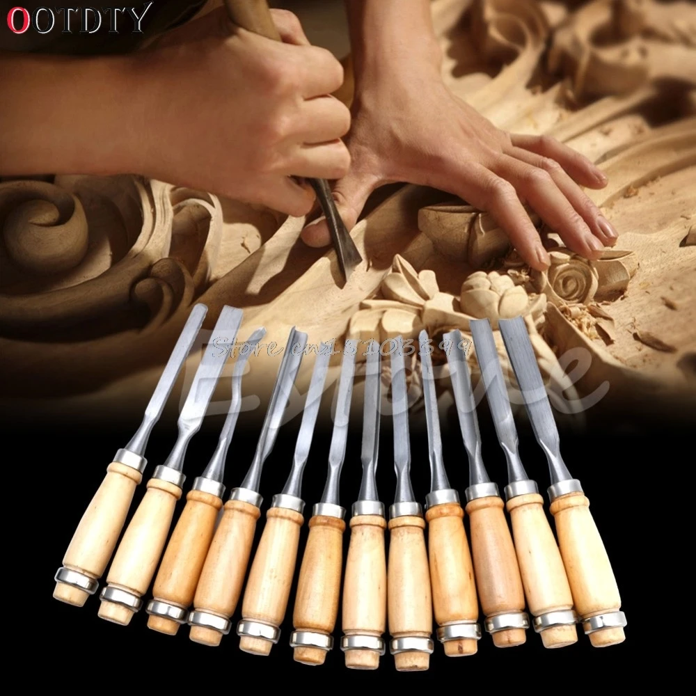 

OOTDTY 12Pcs Wood Carving Hand Chisel Tool Set Woodworking Professional Gouges