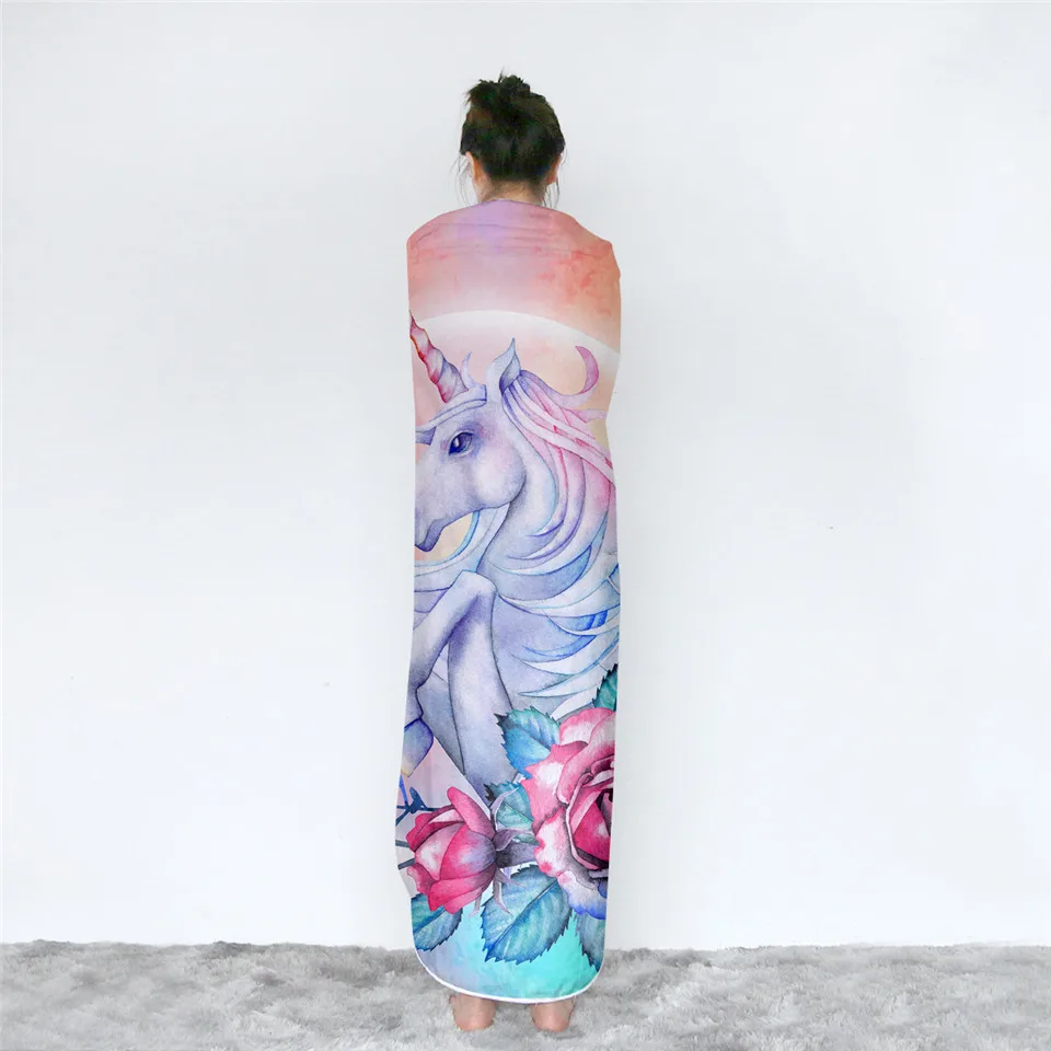 BeddingOutlet РОЗОВОЕ КРУГЛОЕ одеяло в виде единорога цветочное розовое фланелевое для