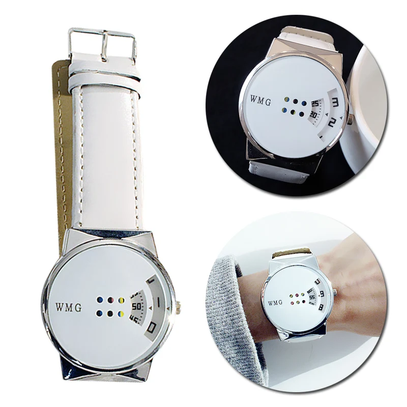 

1PC Creative Couple Watch Trend Fashion Adjustable Durable Leather Strap Watch Colorful Turntable Quartz Watch