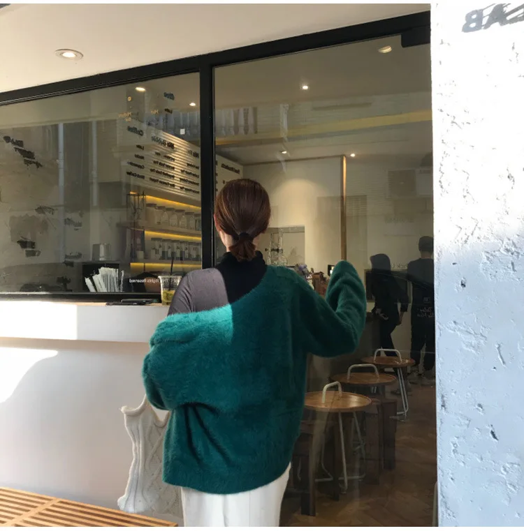 Cardigan Solid Color Button Loose Hot Sweater Autumn Warm Winter New Puff Sleeve Female v-neck Sweaters Vestidos LXJ772 |