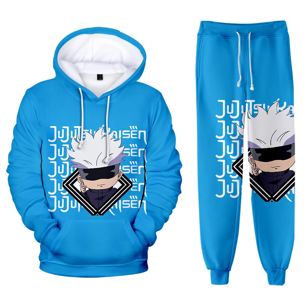 

2021 New 3D Print jujutsu kaisen Harajuku Casual Long-sleeved Hooded 2Pcs Women/Men Autumn Tracksuit Hoodies Pants