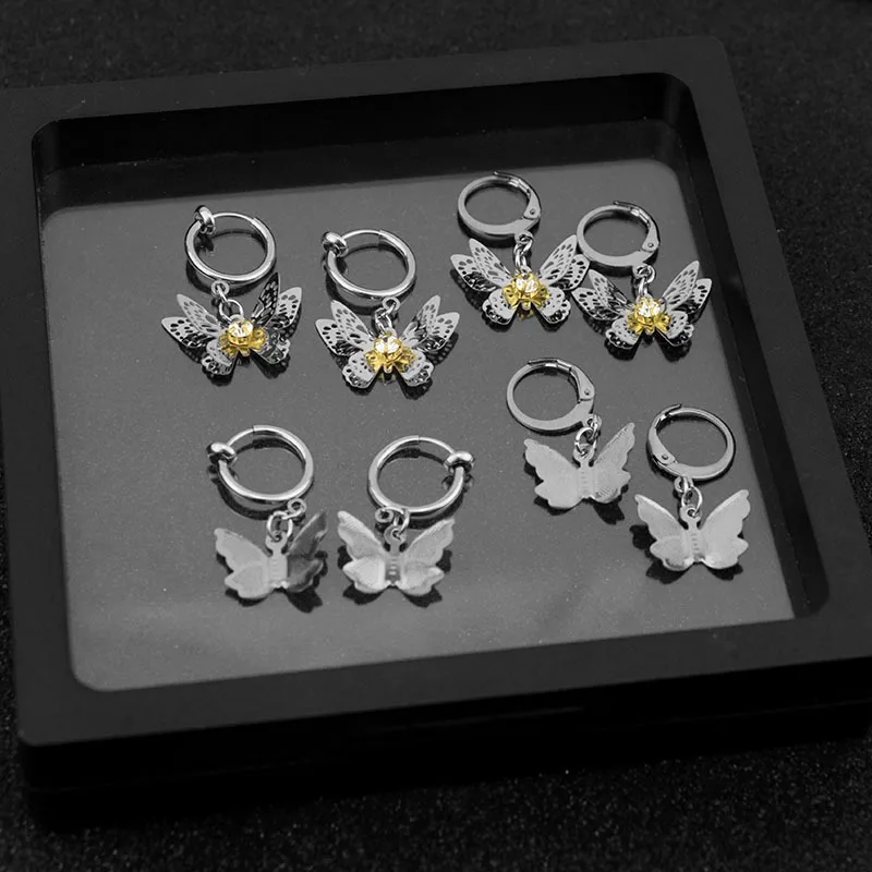 

2021 Trendy Women Europe and America Butterfly Earring Earclip Stainless Steel Niche Ear Jewelry Pendientes Mariposa Luxury