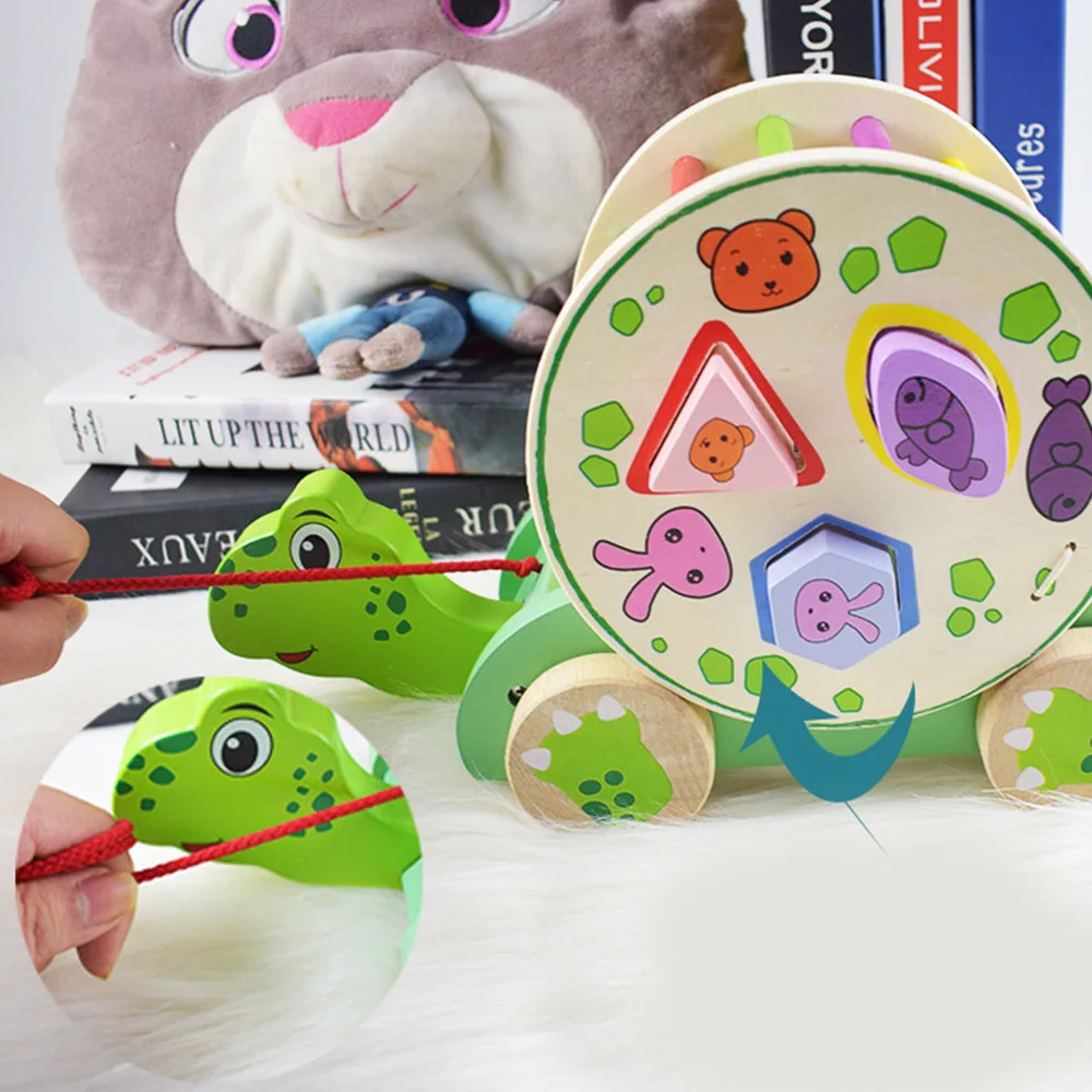 

1pc Wooden Shape Matching Educational Cart Lovely Animal Cart