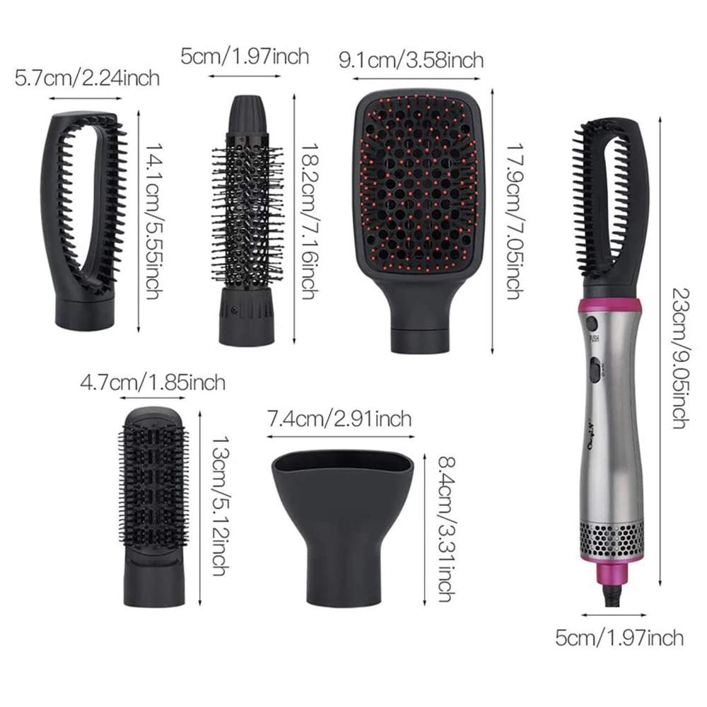 

5 In 1 Hot Air Brush Hair Dryer & Volumizer Styler Negative Ionic Electric Hair Dryer & Curler With Detachable Brush Heads