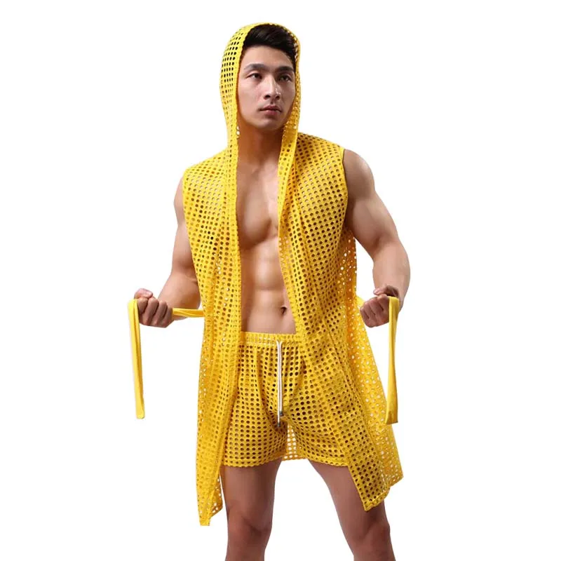 Мужские халаты кимоно домашняя повседневная одежда для сна прозрачный