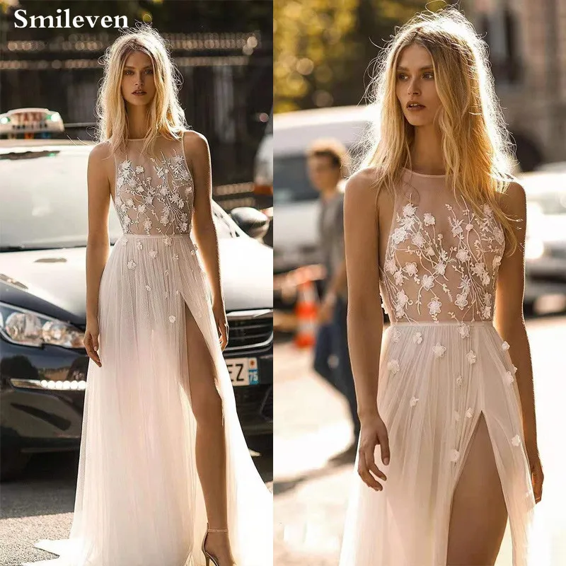 Smileven Свадебные платья а силуэта 2019 пляжные невесты с разрезом сбоку vestido de casam