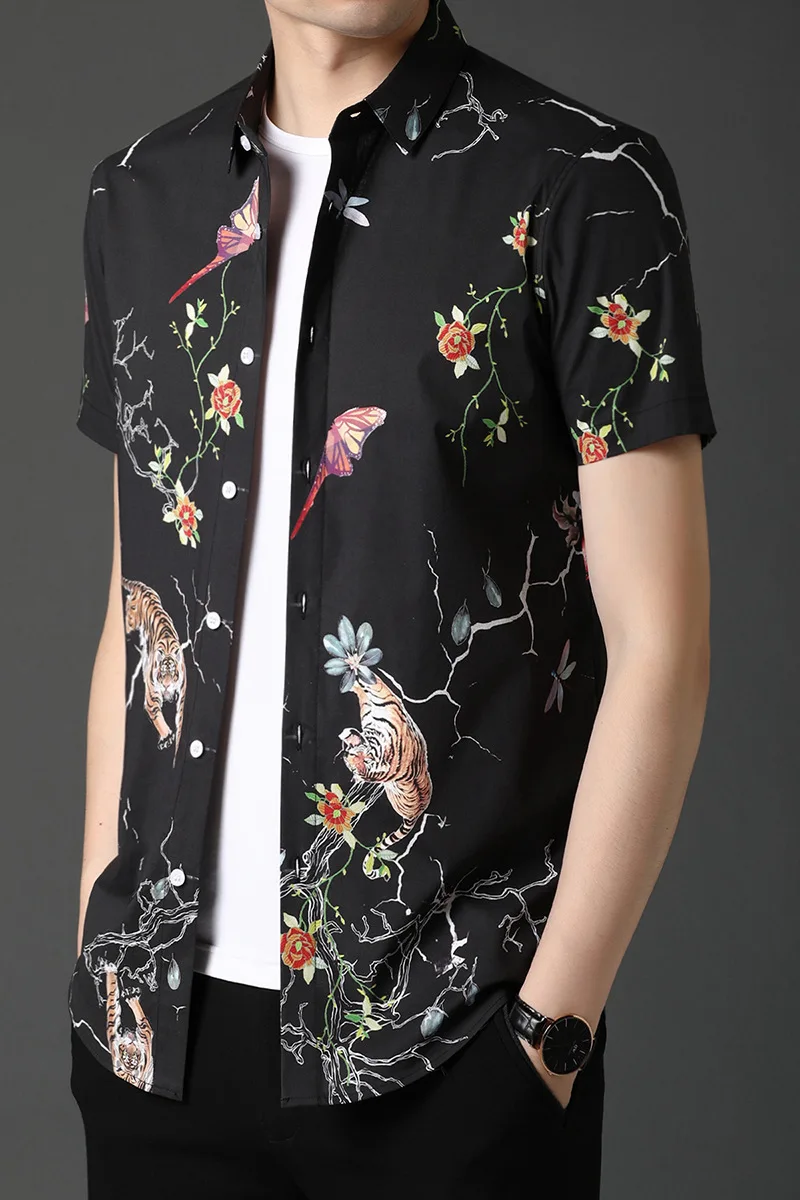 

Men's summer short sleeve floral shirt floral shirt middle aged half sleeve printing fashion thin business casual Dad