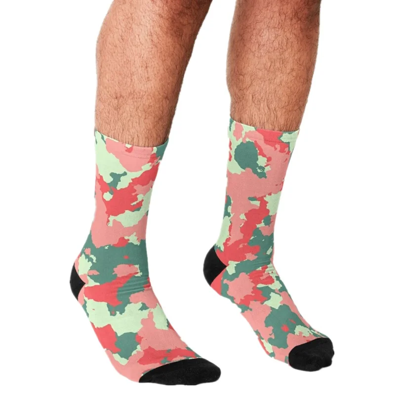 

Funny Men's socks Pink khaki colors military Pattern Printed hip hop Men Happy Socks cute boys street style Crazy Socks for men