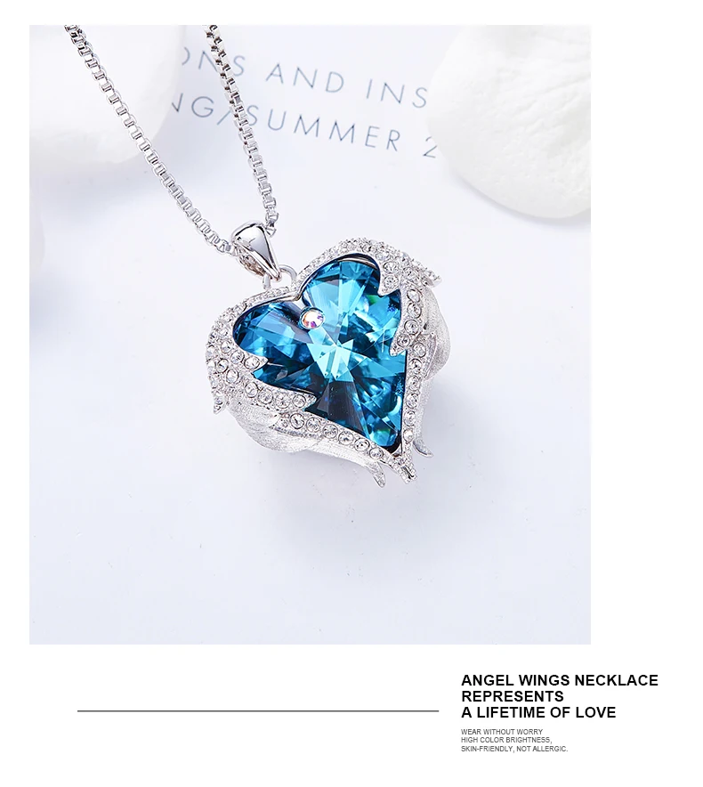 CDE дизайн, крылья ангела, украшенные кристаллами Swarovski, подвеска в форме сердца, ожерелье, ювелирное изделие, подарок на день Святого Валентина