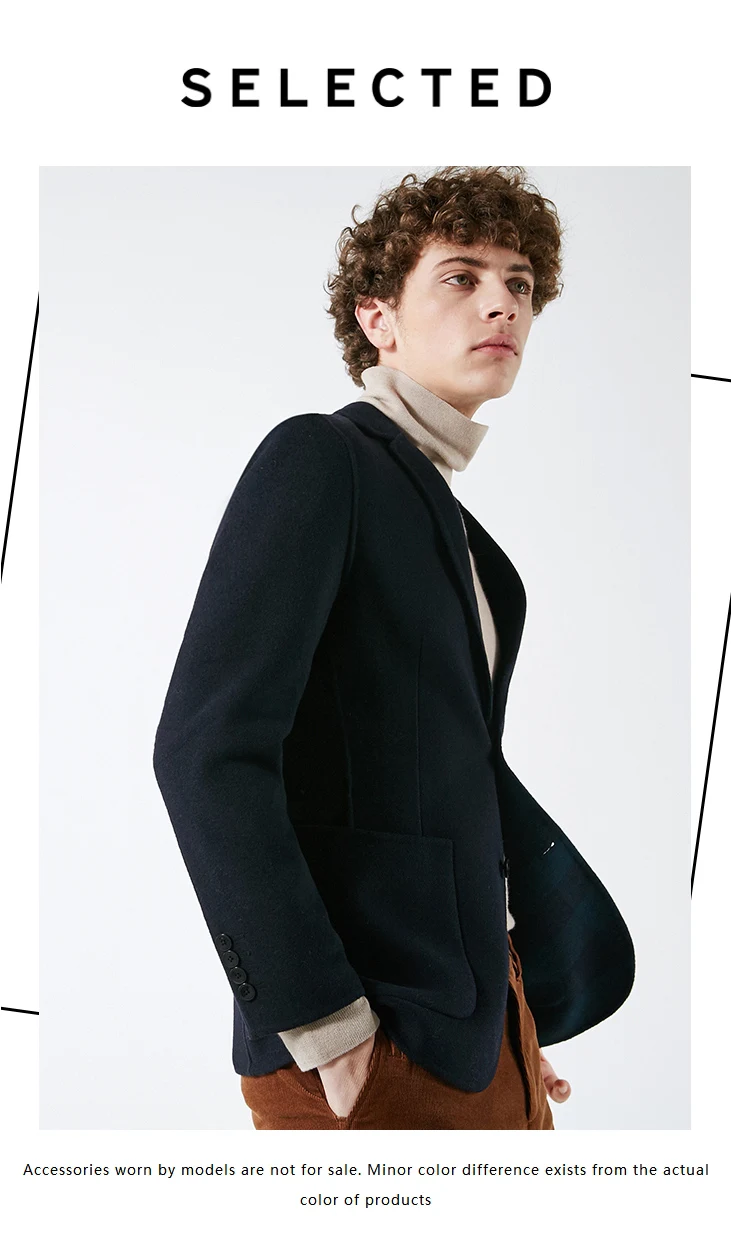 Выбранный мужской шерстяной сплошной цвет Slim-Fit Блейзер Бизнес случайный патч карман одежда S | 418408507