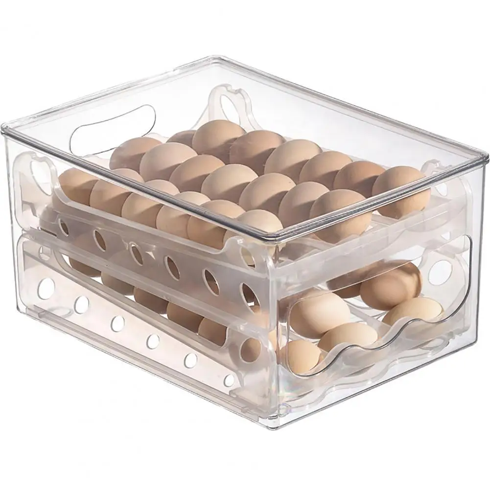 

36 Grids Refrigerator Egg Container Automatic Rolling Slide Type Egg Storage Box Transparent 2-layer Egg Tray Lid Dumpling Box