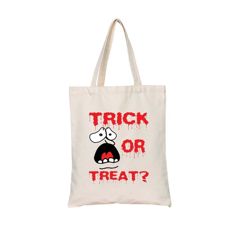 

Halloween Trick Or Treat Candy Bag Beige Square Shopping Creative Letter Desgin Printed Canvas Shoulder Bag L/M Party Dropship