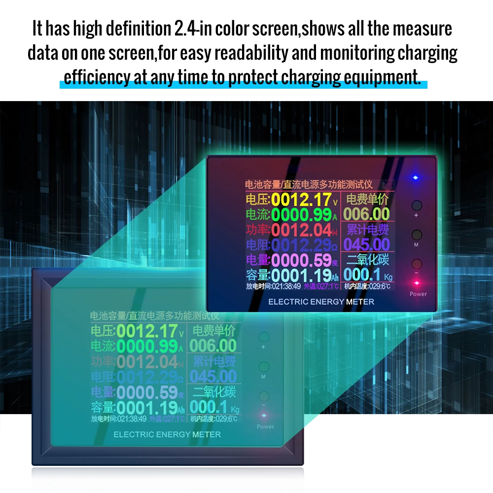 

0-380V 0-30A Digital Multimeter 2.4-in Color Screen Electric Energy Meter Voltage/Current/Power/Energy Tester Detector Monitor