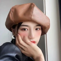 new fascinators big leather beret for women fashion dress up flat hat solid french hats ladies autumn winter hat wholesale b052