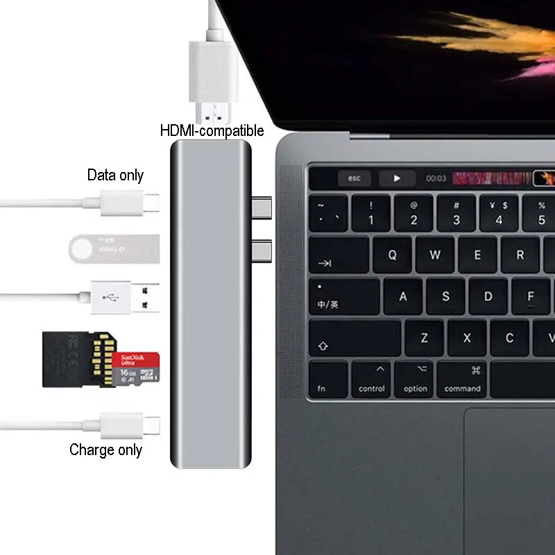 

USB C Hub Thunderbolt 3 USB Type C Dock with HDMI-compatible TF SD Card Reader PD HUB 3.0 for MacBook Pro/Air 2020 M1