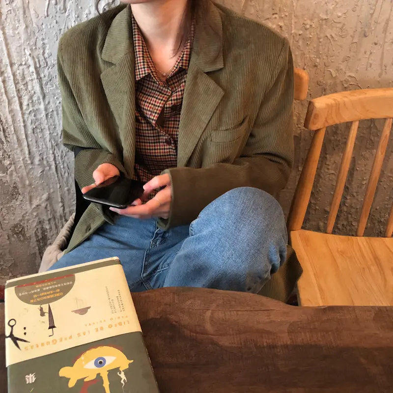 

HziriP Chic Women Loose Elegant 2019 Brief Corduroy Brief Women All Match Stylish Office Lady High Quality Casual Blazers