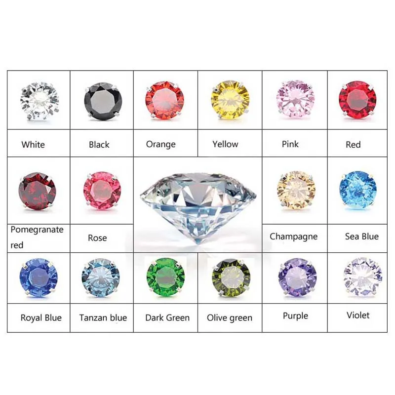 Женские серьги Пусеты Из Нержавеющей Стали 16 цветов 3 мм с фианитом модные